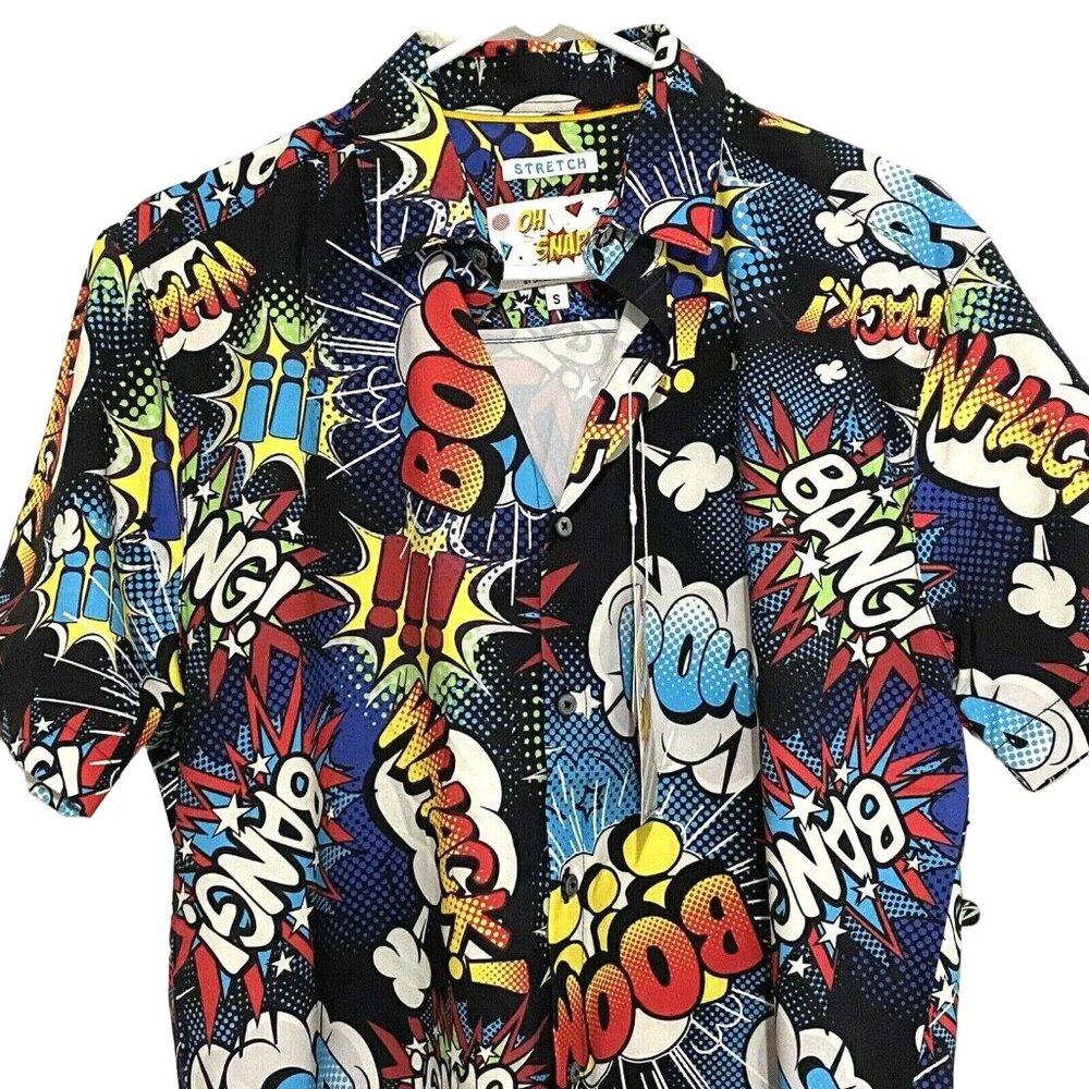 Drill Clothing Co Button Front Shirt S Black Oh Snap Comic Book Sounds Novelty